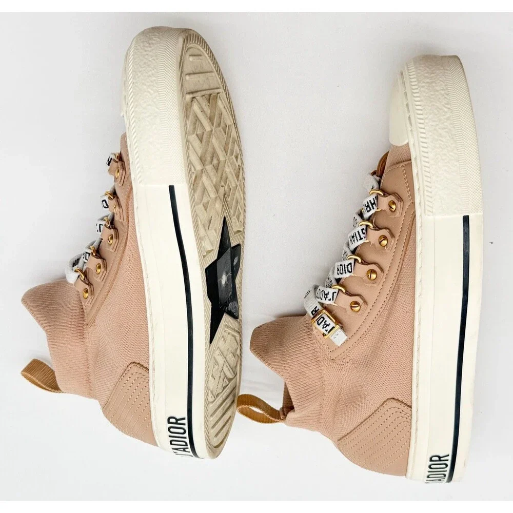 Dior Walk'n'Dior Logo Pull On Hight Top Sneakers Beige Knit EU 36.5 US 6.5